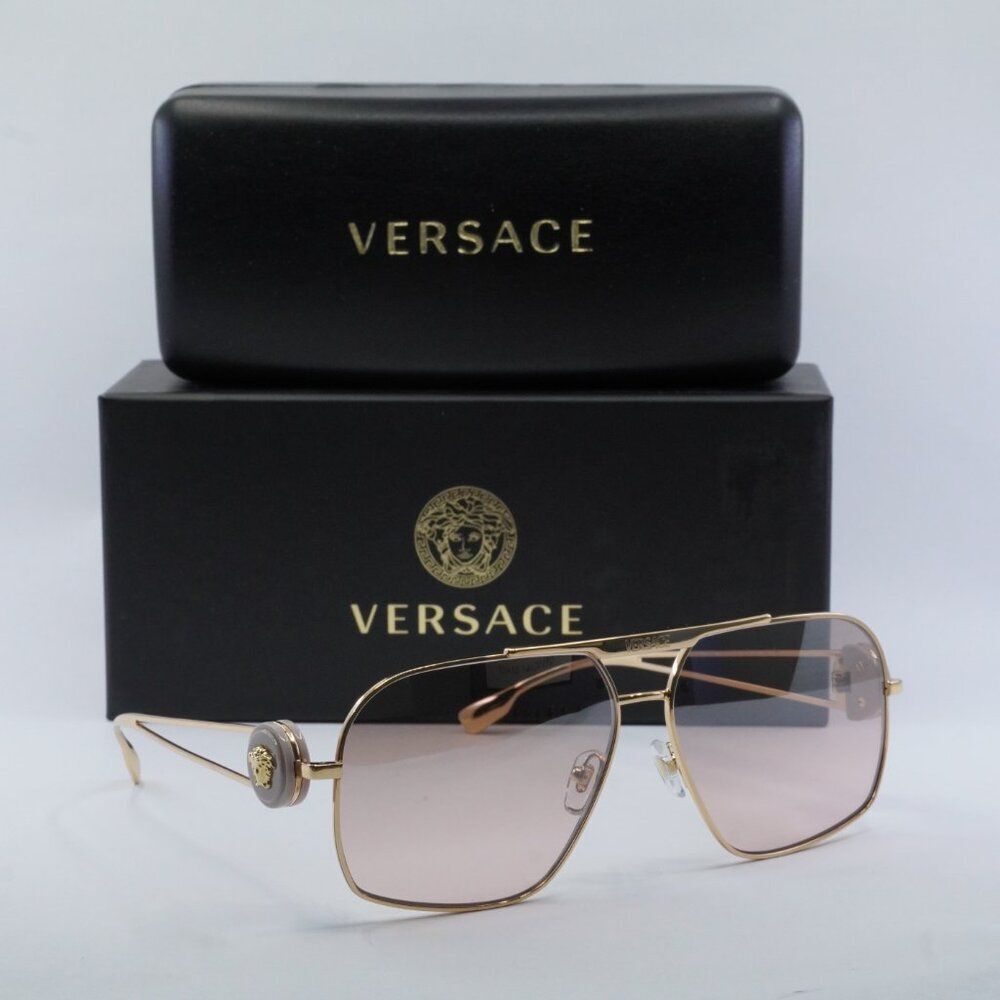 Versace VE2269 10027E Sunglasses Gold Geometric Frame, Pink Mirror Lenses - Picture 14 of 14